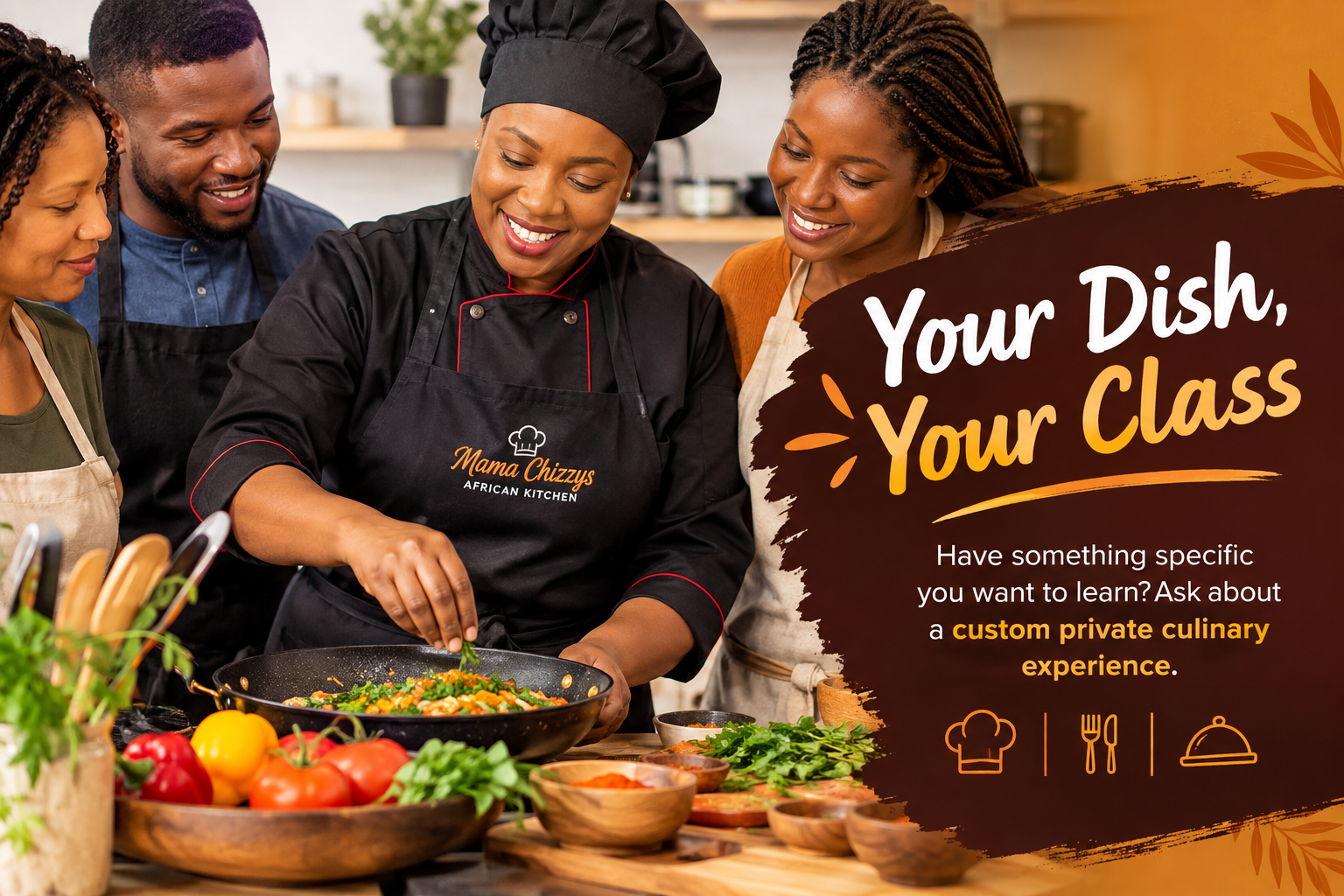 Group participating in an African cooking class