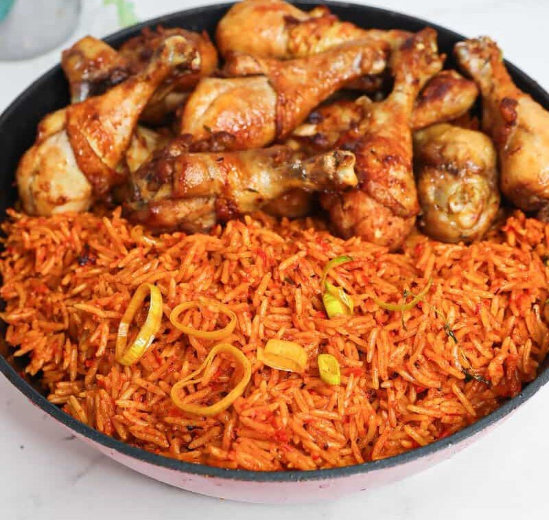 Jollof rice and grilled chicken
