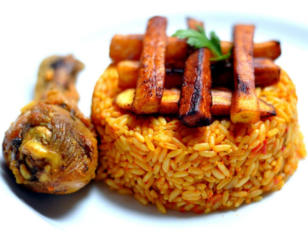 Grilled chicken and Jollof rice